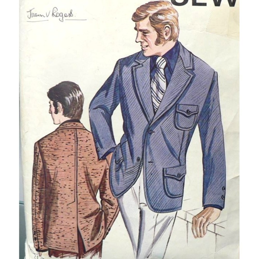 Vintage 1970s Kwik Sew 328 Men's Sport Coat Business Jacket 42-44-46 Cut